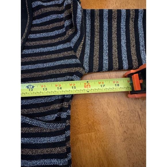 Urban Outfitters Women's Metallic Striped V-Neck Wrap Top Black Gold Silver Sz L - Picture 6 of 8